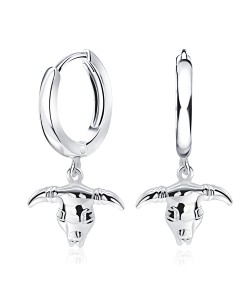 Gaur Skull Hang Shaped Silver Hoop Earring HO-2524